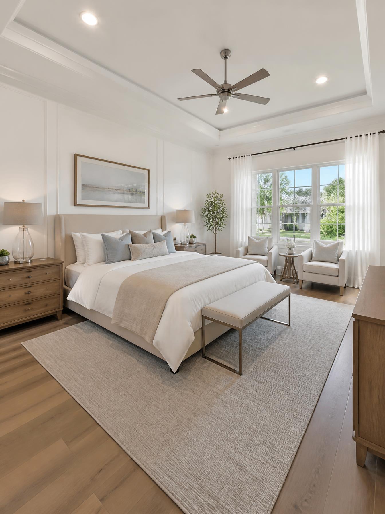 Bright modern primary bedroom